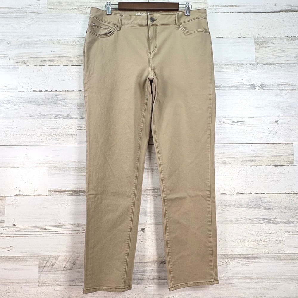 Eddie‎ Bauer 14 Khaki Slightly Curvy Slim Straight Leg Chino Pants Tan Casual